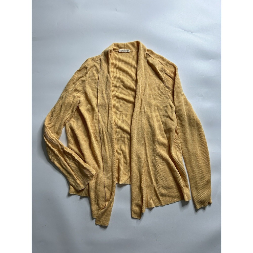 Eileen Fisher Sweater Womens Medium Cardigan 100% Linen Yellow Lightweight